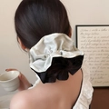 Chouchou en satin bicolore noir et argent au style français élégant pour femmes - Noir et Blanc