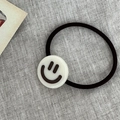Cute dopamine girl hair tie with high elastic black band and white smiley face pendant - White
