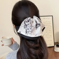 Elegante fermaglio per capelli con fiocco in raso stile inchiostro e perla su coda - Fermaglio Coda di Cavallo Gonna a Inchiostro