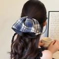 Elegante fermaglio per capelli a quadri blu scuro con fiocco per donne su capelli - Blu Marino Quadri