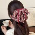Fermaglio per capelli con fiocco a quadri, perle e nastro rosso stile vintage - Fermaglio a Quadretti Rossi