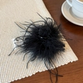 Nahaufnahme der eleganten schwarzen Feder-Haarklammer mit glitzernden Strasssteinen - 13cm Feder Haarklammer