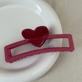 Deep pink heart claw clip hair accessory with resin design on a minimalist background - Heart-shaped Color-blocked Rectangle - Rose Red