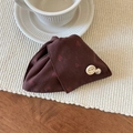 Close-up of heart pattern hair clip with Handmade with love button and pearl detail - Dark Red Heart Polka Dot