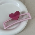 Pink heart claw clip with contrasting shades and rectangle base for thick hair - Heart-shaped Color-blocked Rectangle - Pink