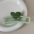 Green heart shark clip with forest-themed color block design on a white ceramic plate - Heart-shaped Color-blocked Rectangle - Green