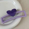 Purple contrast heart hair claw clip with glossy finish for thick hair in dopamine style - Heart-shaped Color-blocked Rectangle - Purple