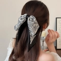Elegante Franse zwart-witte paisley-strik haarklem voor dameskapsels accessoires - Crèmewit Gedrapeerde Print