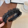Elegante cerchietto in pizzo nero con paillettes per acconciatura ad alto volume - Squisito Stile in Pizzo