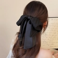 Eleganter großer schwarzer Haarschleifenclip aus Seidensatin für Damen im Vintage-Stil - Schwarz Gestreifter Pferdeschwanz-Clip