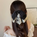 Pinza per capelli a fiocco con motivi floreali e perle per acconciature eleganti - Fermaglio per Coda Bicolore