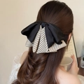 Pince à cheveux élégante avec nœud rayé noir et satin pour coiffure demi-attachée - Pince à Queue de Cheval à Rayures Café