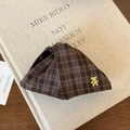 Brown plaid fabric triangular coin purse featuring a golden 3D bear metal fastener - Coffee Plaid
