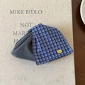 Blue denim checkered hair claw clip with heart print and gold nameplate detail - Grey Blue Plaid