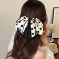 Elegante pinza de pelo con lazo grande de lunares, accesorio de pelo vintage mujer - Beige con Lunares