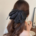 Eleganter Haarklammer mit schwarzer Satinschleife und Blumenmuster für Damen - Schwarzer Bandstil