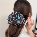 Pince à cheveux vintage française avec nœud floral marron foncé et motif bleu - Pince à Queue de Cheval Imprimé Bleu