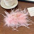 Dettaglio di pinza per capelli con piume rosa su legno con decorazioni eleganti - 11cm / Rosa