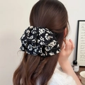 Pince à cheveux vintage française avec motif floral noir et boucle en métal doré chic - Pince à Ressort Imprimé Noir