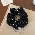 Dettaglio di un elastico per capelli a pois bianchi e neri con etichetta su libro - Polka Dot Nero