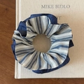 Blue and white striped scrunchie on vintage book with double-layered fabric design - Blue and White Stripe Patchwork