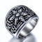 Vintage oxidized silver hex star engraved wide band ring with retro floral details - US 7 / Steel