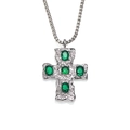 Collier pendentif croix martelé avec zircons verts sur une chaîne en argent - Pendentif Strass Vert Seul (Sans Chaîne) / Acier
