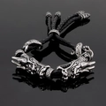 Men's vintage dragon head braided leather bracelet with high-quality stainless steel clasp - Vintage Double Dragon Head Style (A-14)