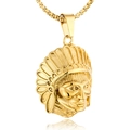 Vintage golden stainless steel Indian chief pendant necklace with detailed feathers - Gold Color Pendant (No Chain)