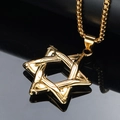 Men's punk gold stainless steel Hexagram Star of David pendant necklace with box chain - Gold Pendant (Pendant Only (Without Chain))