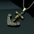 Retro stainless steel anchor pendant with cross skull on a black reflective background - Pendant Only (Without Chain) / Gold & Silver