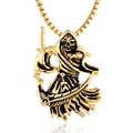 Gothic gold plated stainless steel grim reaper pendant necklace with box chain for men - Black Washed Gold (Pendant Only, Without Chain)