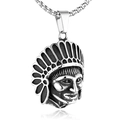 Native American Indian head pendant in 316L stainless steel with vintage feather details - Steel Color Pendant (No Chain)