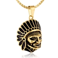 Golden 316L stainless steel Native American Indian chief pendant on a matching box chain - Antique Gold Pendant Only (Without Chain)