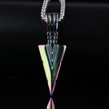 Rainbow plated stainless steel arrowhead pendant necklace with geometric lines on black base - Rainbow Pendant Only (Without Chain)