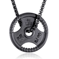 Black dumbbell plate pendant necklace for gym lovers with 45 LBS engraving and box chain - Weight Plate Shape / Black (Pendant Only (Without Chain))