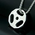 Barbell plate pendant necklace in polished stainless steel with fitness motto and clover - Steel With Box Chain / 3*60cm