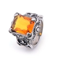 Vintage viking warrior steel ring with large rectangular faceted orange gemstone inlay - Size 7 / Steel Yellow Zirconia