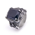 Retro punk titanium steel ring featuring square blue sandstone and dragon claw carvings - Size 7 / Silver Blue Sandstone
