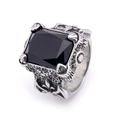 Detailed close-up of a men's vintage gothic ring with a large faceted black gemstone - Size 7 / Steel Black Zirconia