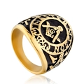 Anillo de sello masónico para hombre en oro y negro con compás y escuadra - US 7 / Oro Antiguo