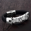 Braided leather stainless steel bracelet for men with steel cable and crystal inlay - Mechanical Gear Splicing Style (A-32)