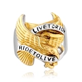 Anillo de acero inoxidable para hombre con águila y grabado de moto Live to Ride - US 7 / Bicolor (Oro y Plata)