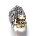 Anello punk vintage capo indiano teschio in acciaio inossidabile bicolore argento e oro - US 7 / Oro e Argento