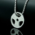 Silver barbell weight plate pendant necklace in titanium steel with box chain - Steel With Box Chain