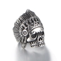 Anello punk vintage con teschio di capo indiano d'America in acciaio inossidabile - US 7 / Color Acciaio