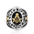 Retro two-tone Freemasonry ring in stainless steel with gold square and compass emblem - US 7 / Two-tone Gold and Silver