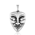 V for Vendetta Guy Fawkes mask pendant in vintage silver finish with black accents - Single Pendant (No Chain) / Steel Color Pendant Only (3028)