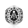 Silver Master Mason Freemasonry ring in titanium steel with polished G compass shield - US 7 / Steel