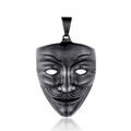 Retro Guy Fawkes mask pendant necklace with a matte black electroplated finish - Single Pendant (No Chain) / Black Color Pendant Only (3028)